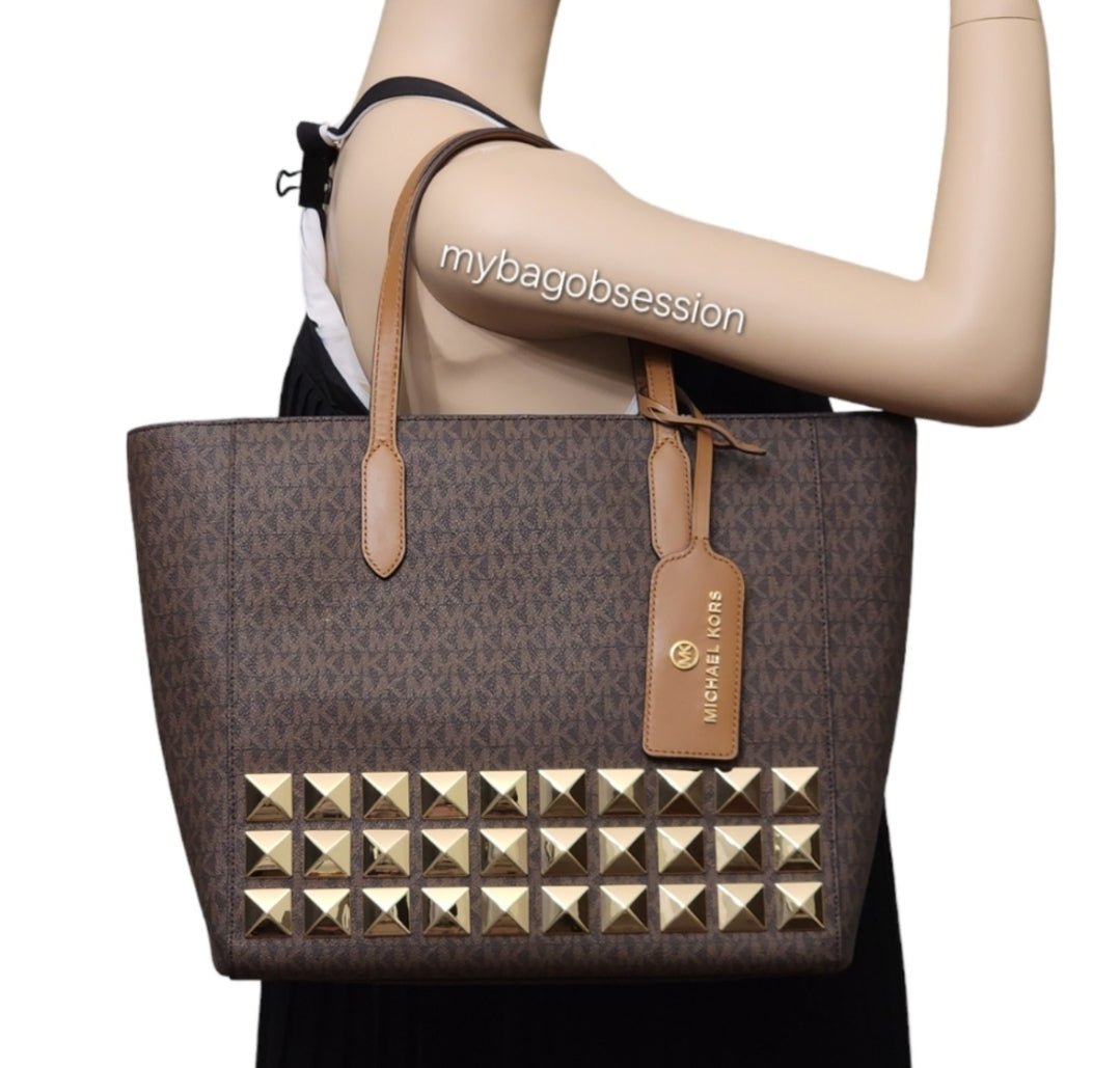 Michael Kors Sinclair Studded Logo Shoulder Bag Brown