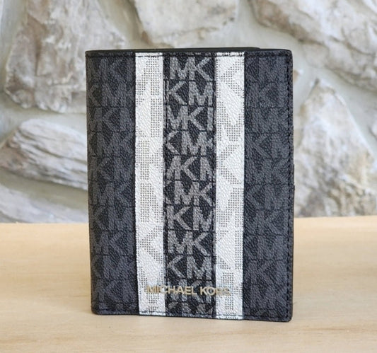 Michael Kors Passport Logo Center Stripe Wallet Black