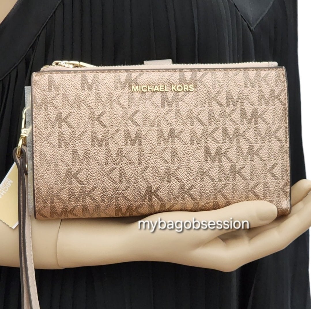 Michael Kors Double Zip Logo Wristlet Pink