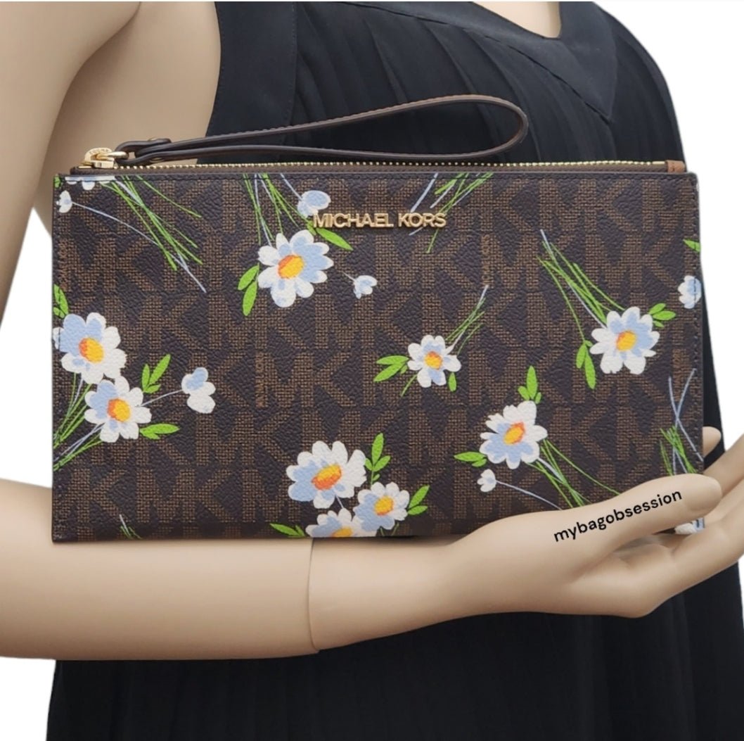 Michael Kors Jet Set LG Floral Logo Wristlet Brown