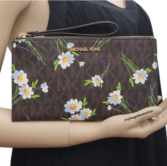 Michael Kors Jet Set LG Floral Logo Wristlet Brown