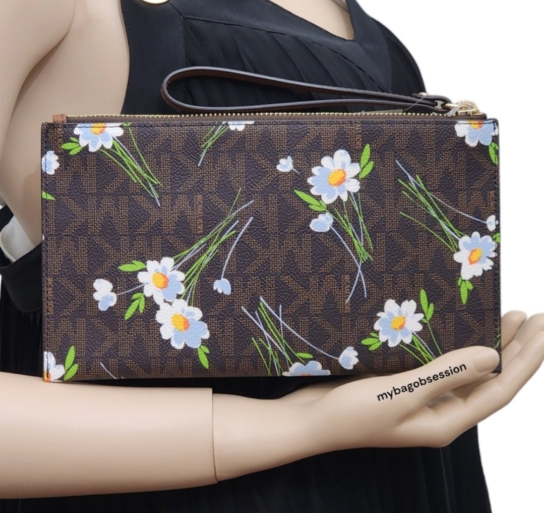 Michael Kors Jet Set LG Floral Logo Wristlet Brown