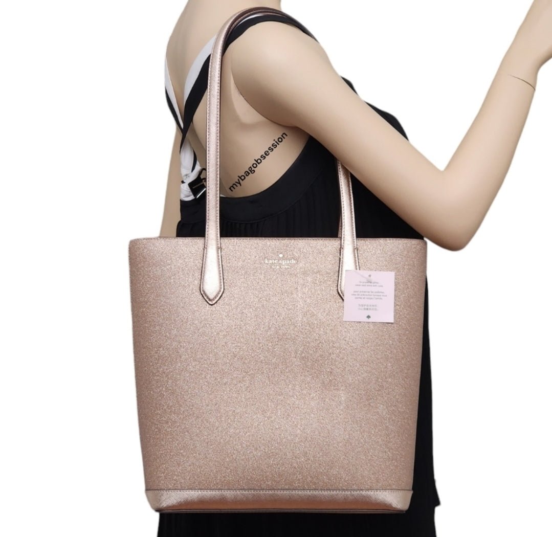 Kate Spade Tinsel Rose Gold Glitter Tote