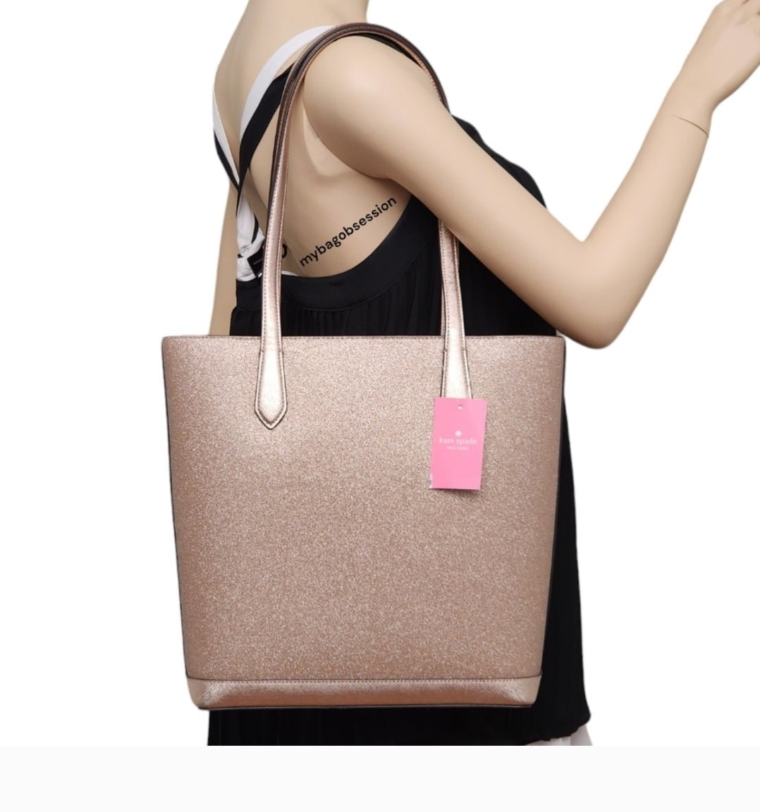 Kate Spade Tinsel Rose Gold Glitter Tote