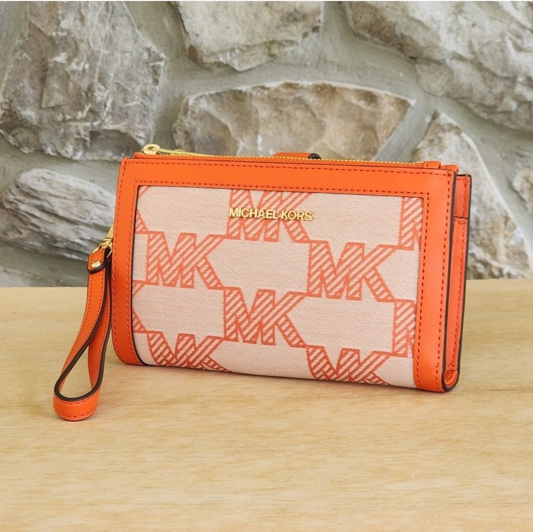 Michael Kors Jet Set Logo Double Zip Wristlet Orange