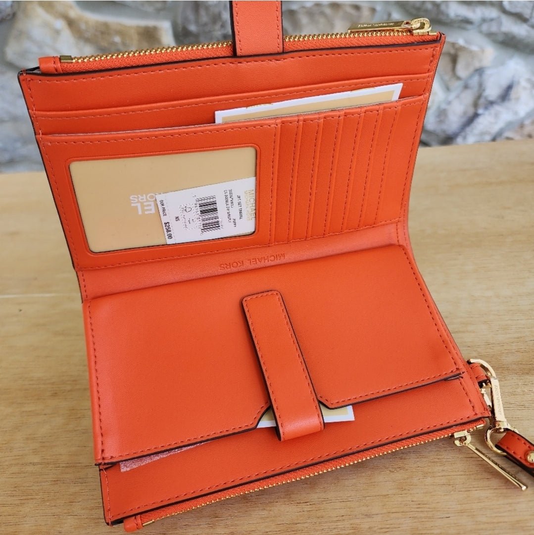 Michael Kors Jet Set Logo Double Zip Wristlet Orange