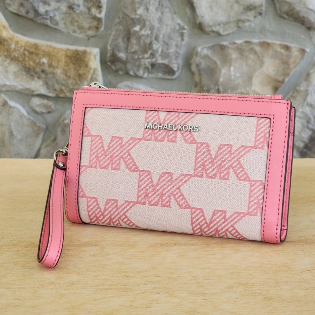 Michael Kors Jet Set Logo Double Zip Wristlet Pink