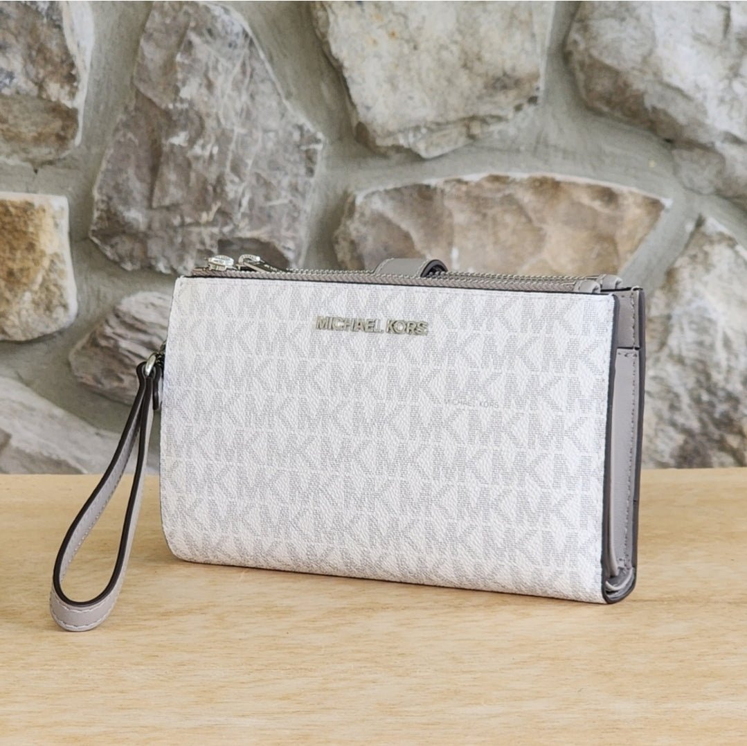 Michael Kors Jet Set Logo Double Zip Wristlet White