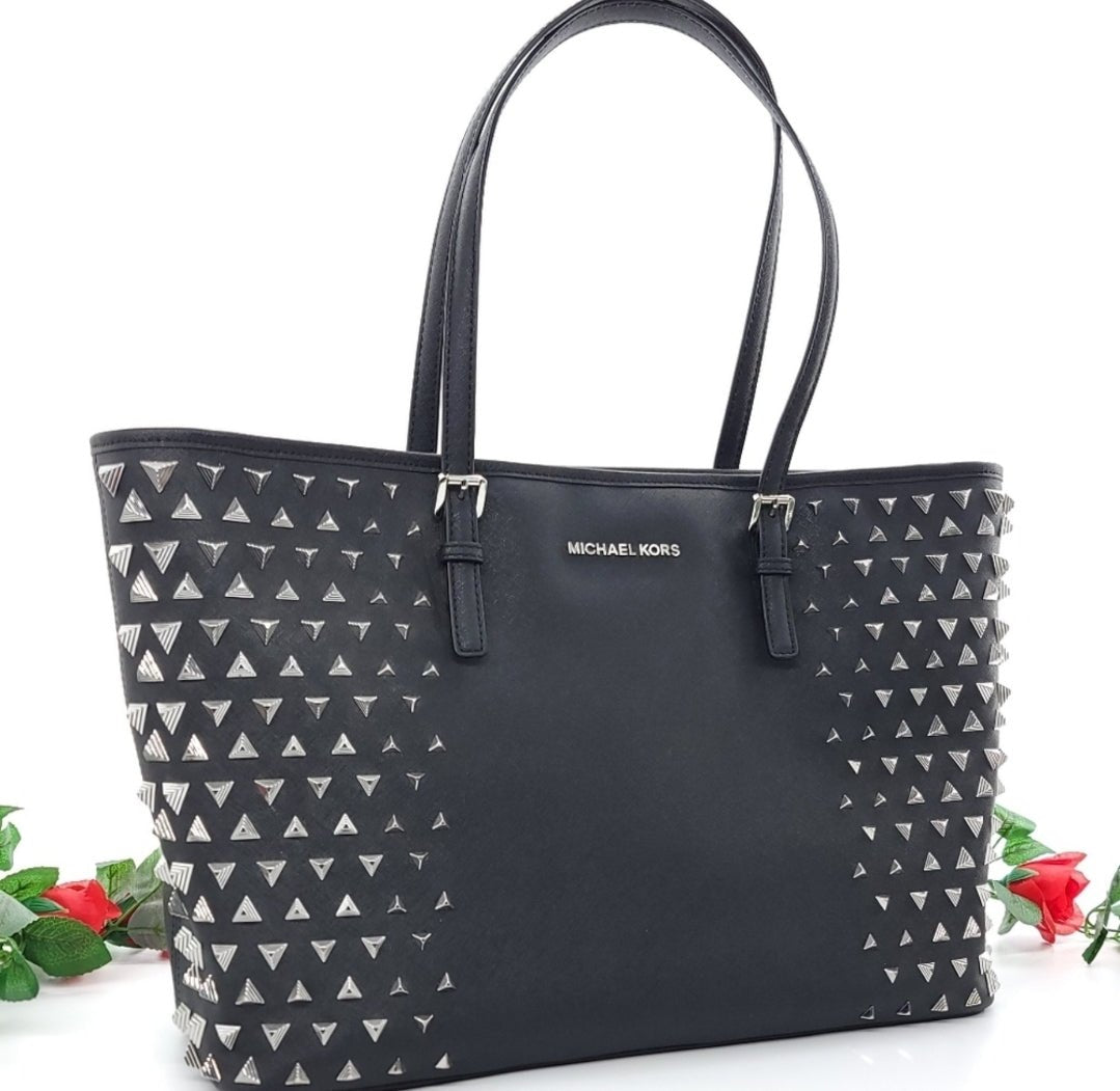 Michael Kors Jet Set Pyramid Studded Tote Black