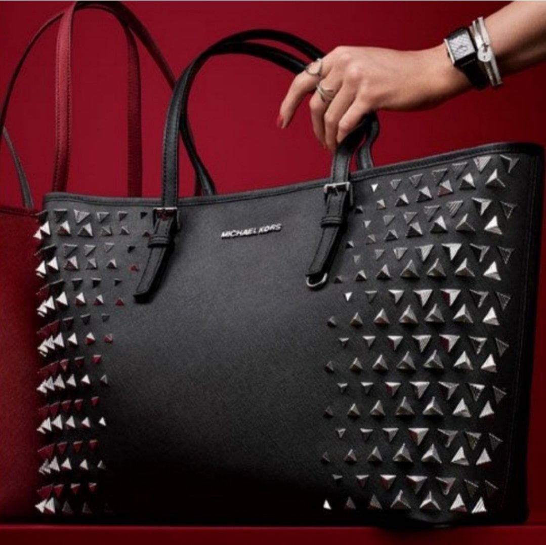 Michael Kors Jet Set Pyramid Studded Tote Black