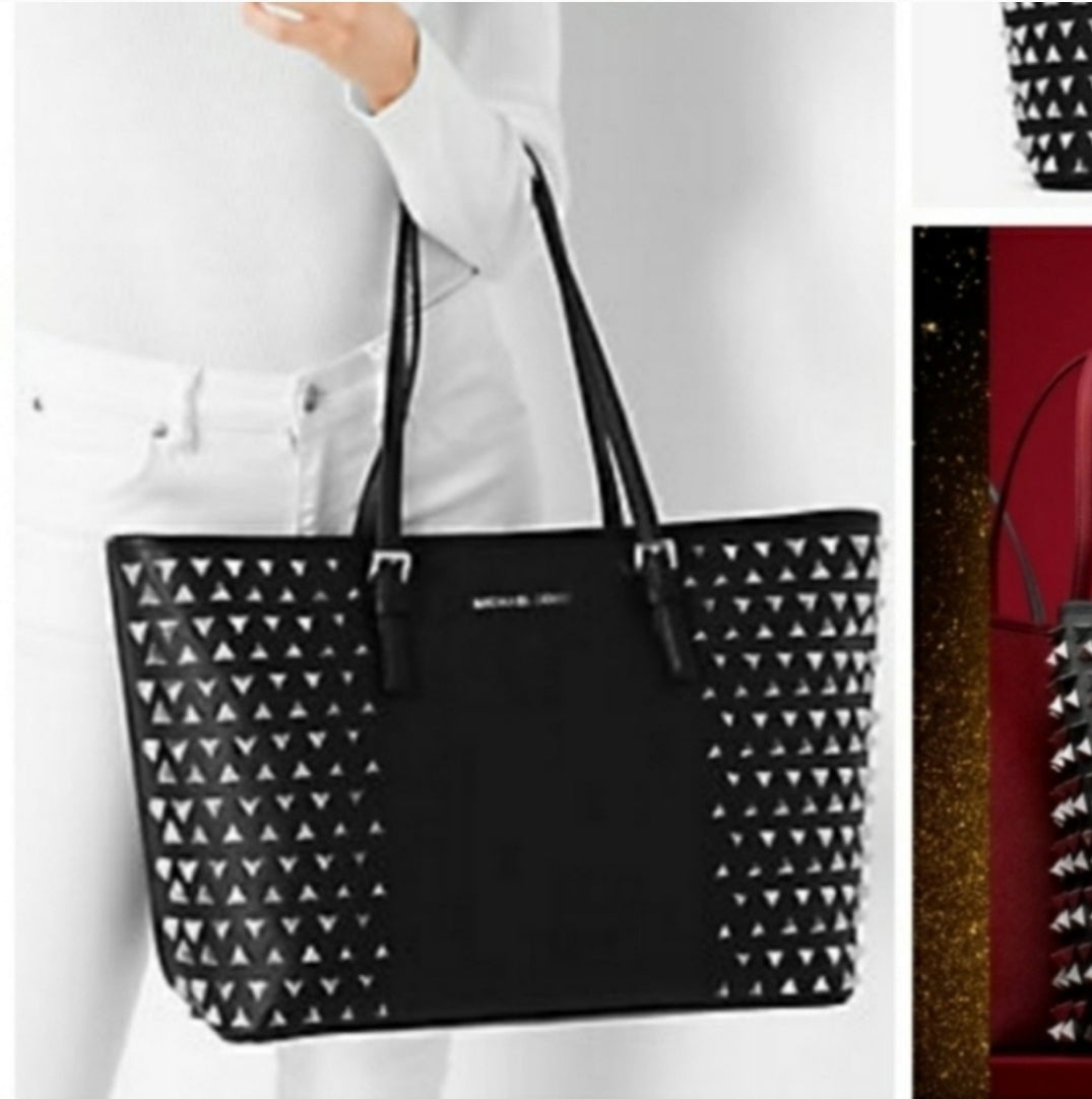 Michael Kors Jet Set Pyramid Studded Tote Black