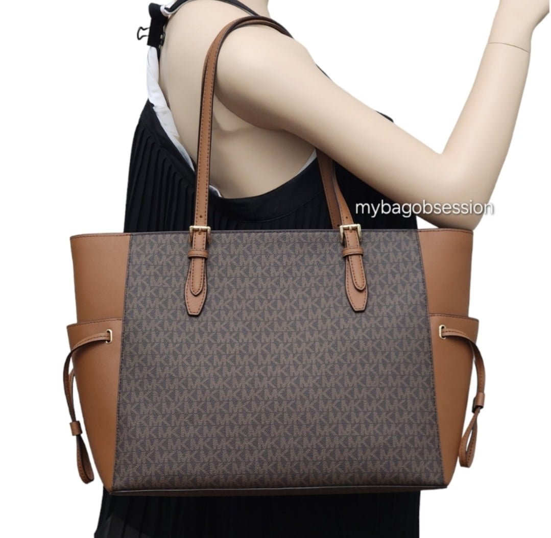 Michael Kors Gilly Logo Center Stripe LG Tote Brown