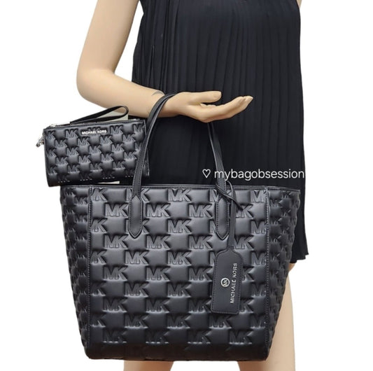 Michael Kors Sinclair Embossed Logo Tote SET Black