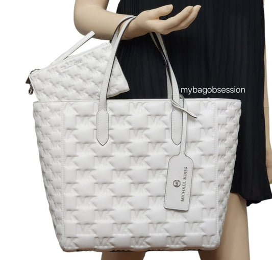 Michael Kors Sinclair Embossed Logo Tote SET White