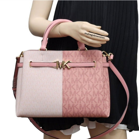 Michael Kors Reed Logo Color-Block LG Satchel Pink