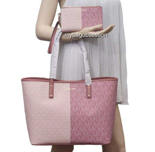 Michael Kors Carter Logo Color-Block LG Open Tote SET Pink