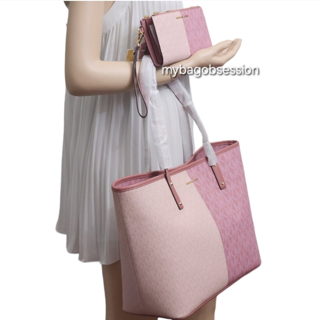 Michael Kors Carter Logo Color-Block LG Open Tote SET Pink