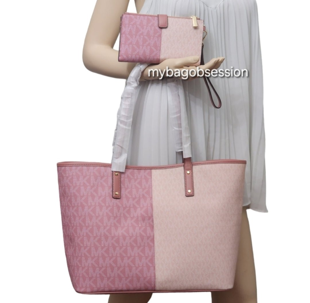 Michael Kors Carter Logo Color-Block LG Open Tote SET Pink