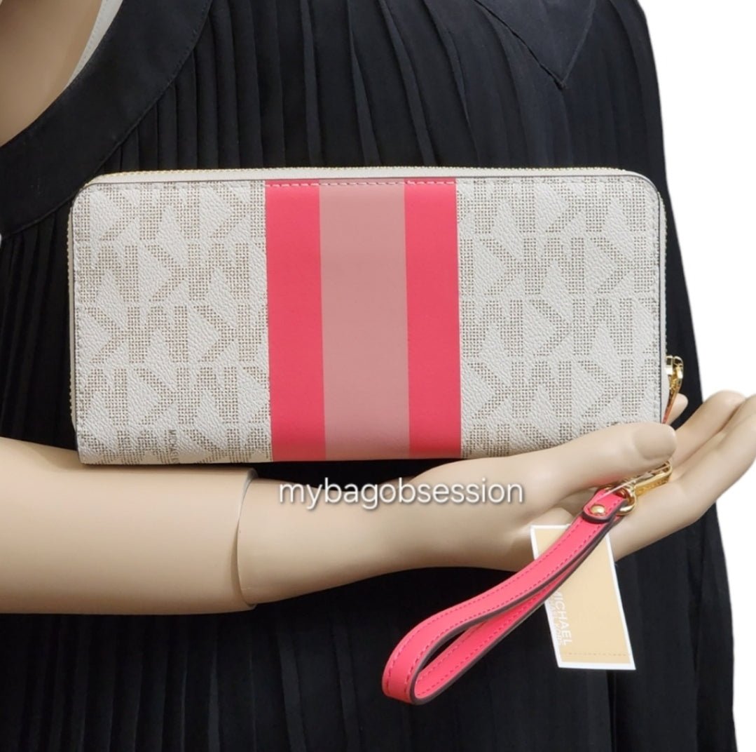 Michael Kors Jet Set Logo Center Stripe Continental Wallet Wristlet