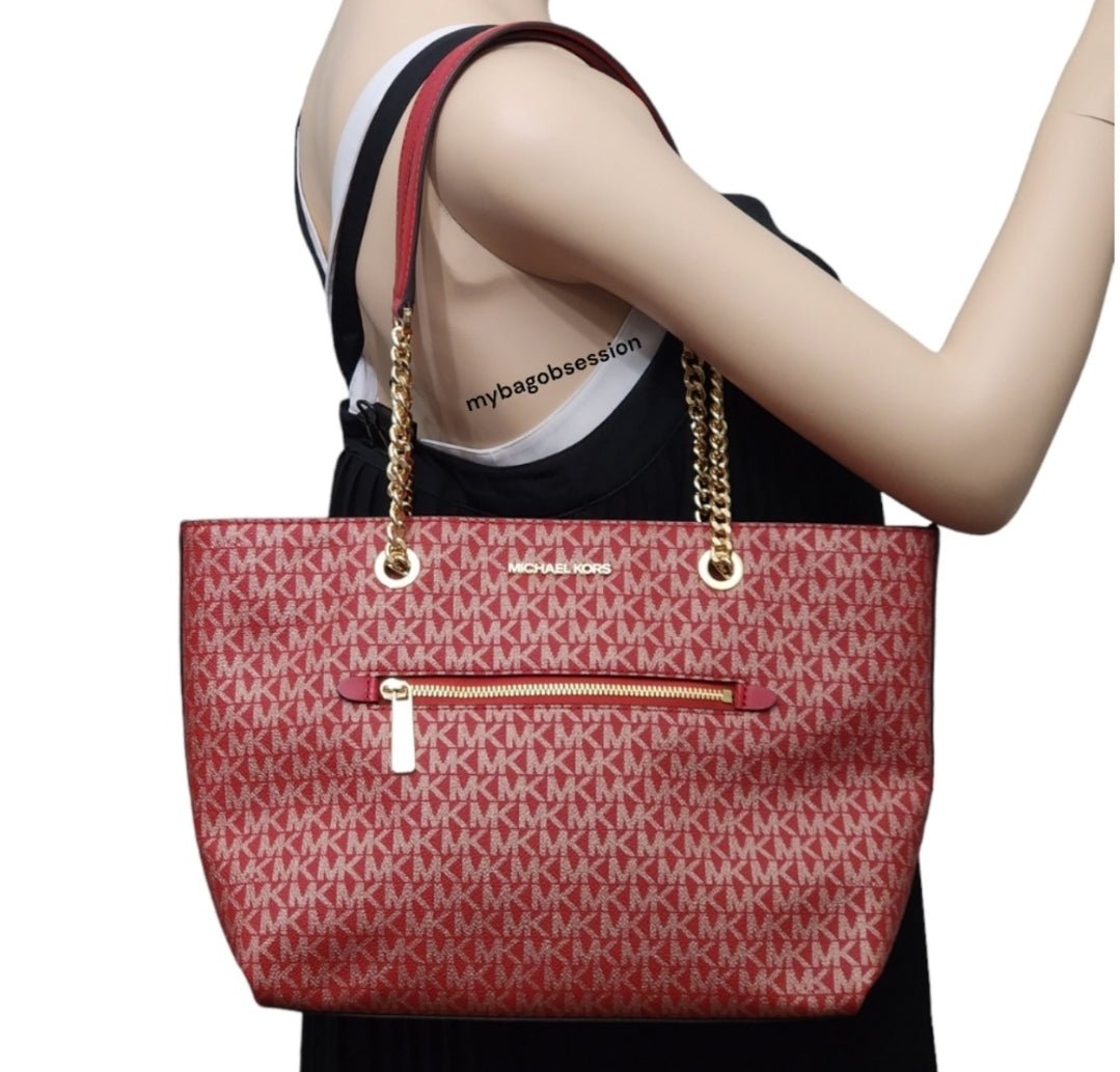 Michael Kors Jet Set MD Logo Front Pocket Tote Red