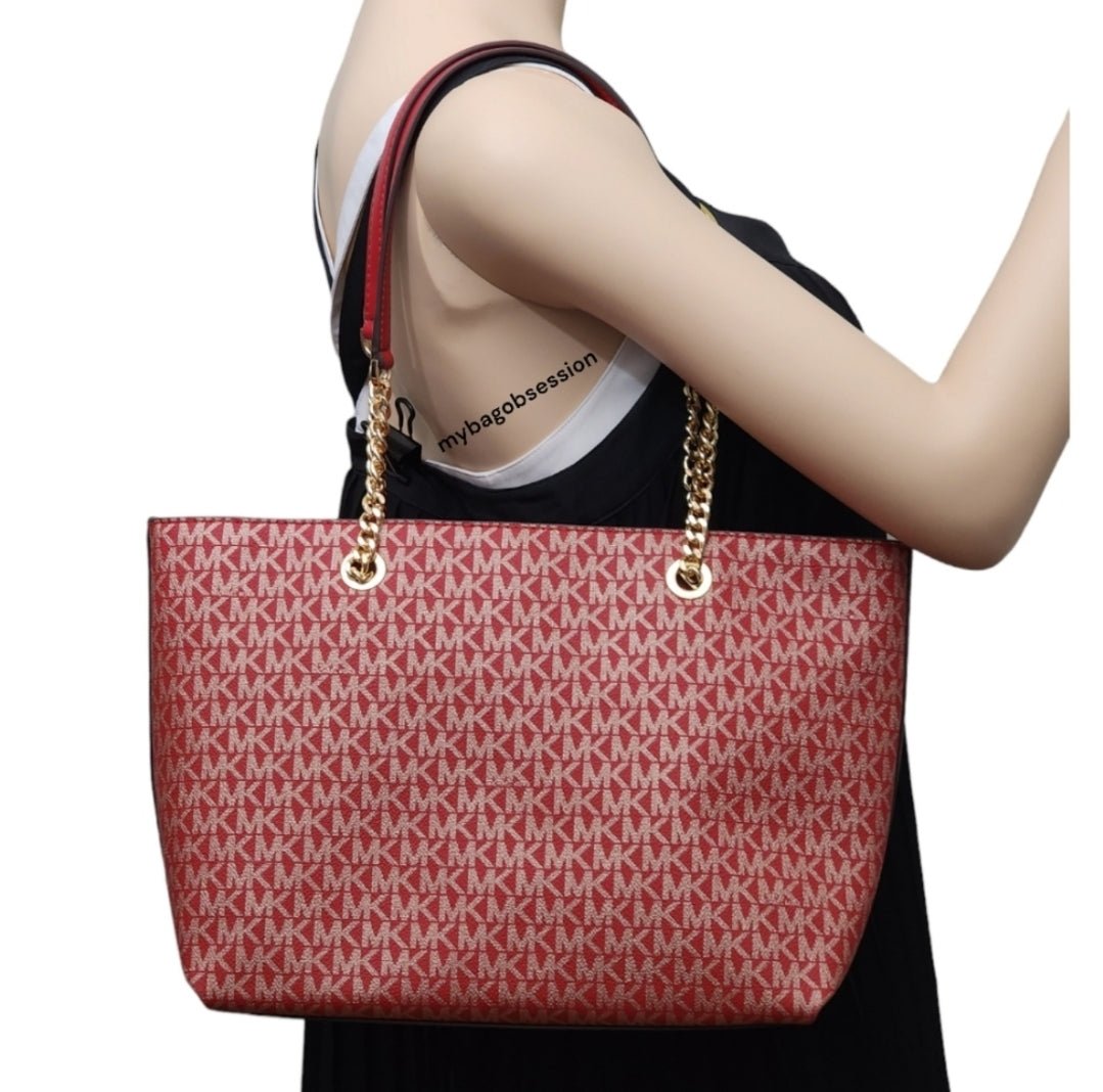 Michael Kors Jet Set MD Logo Front Pocket Tote Red