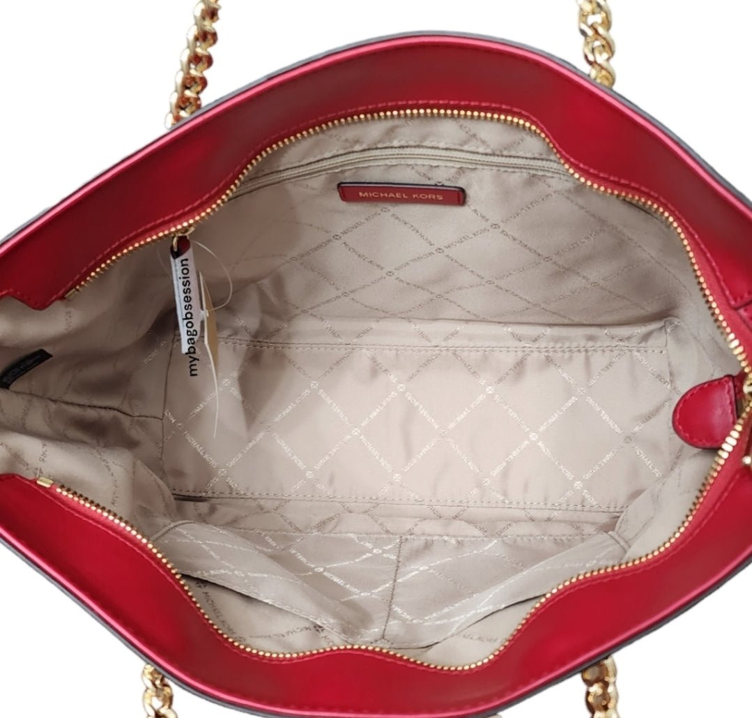 Michael Kors Jet Set MD Logo Front Pocket Tote Red